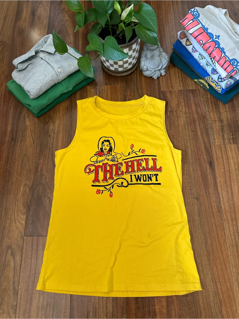 "The Hell I Won't" Western Graphic Tank Top Yellow - Size S
